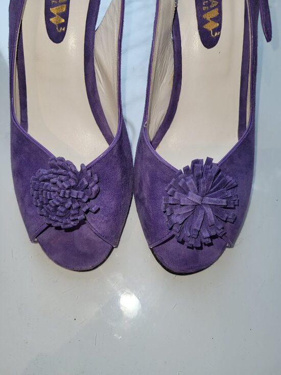 Vintage Purple Suede Slingbacks with Rosette Detail Size EU 39 - Picture 8 of 11